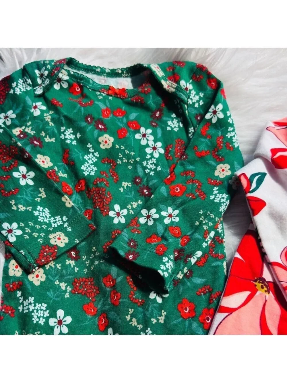 Carter's Set of Two Floral One Piece Long Sleeve Green & White Girls Size 6M